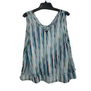 Worthington XL Abstract Blue & Orange Striped Lace-Up V-Neck Layered Tank Top